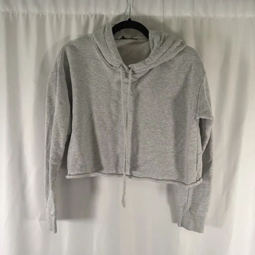 All Saints Cropped Sweatshirt Women's Small Grey Pullover Hooded Long Sleeve